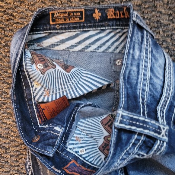 Rock Revival Betty Boot Distressed Jeans Size 27 Rhinestone Pocket Bling - Picture 6 of 11